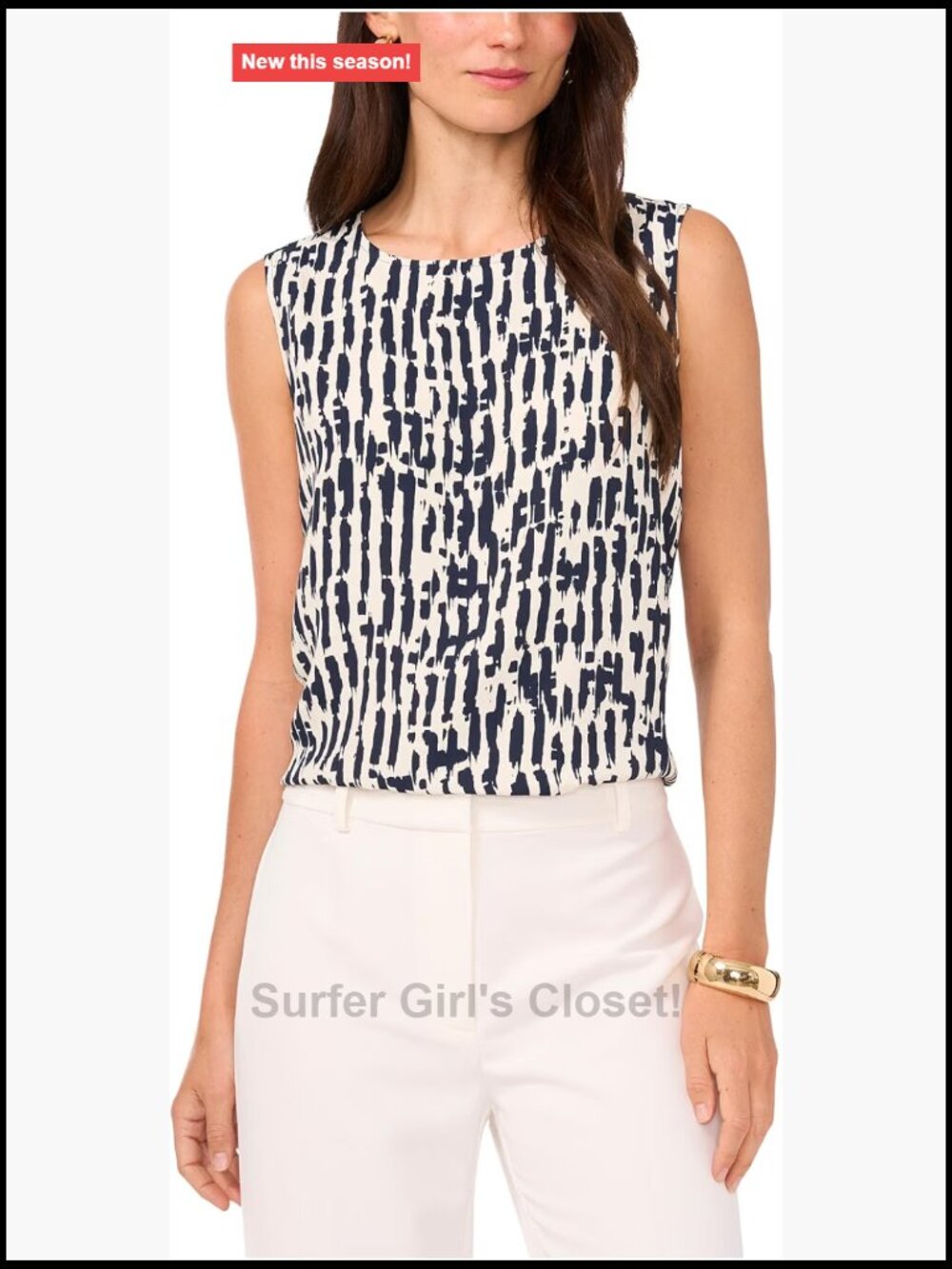 Vince Camuto Women's Sleeveless Polyester Tank Top Crew Neck Hook Eye Closure